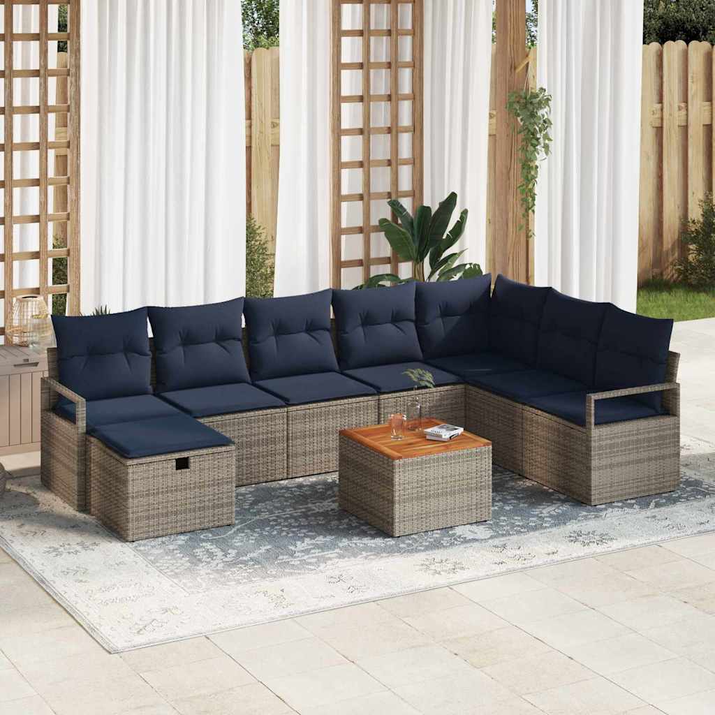 Gartensofa-set 9 stk. Grau Poly-Rattan