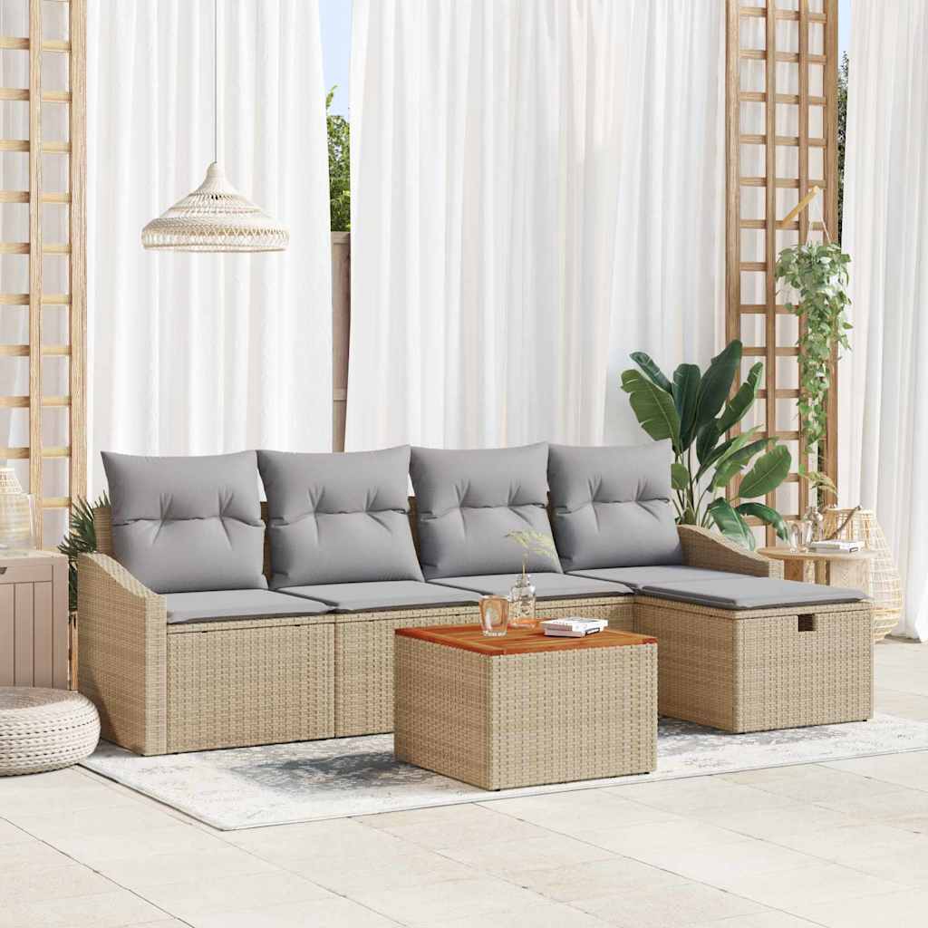 Gartensofa-set 6 stk. Beige Poly-Rattan