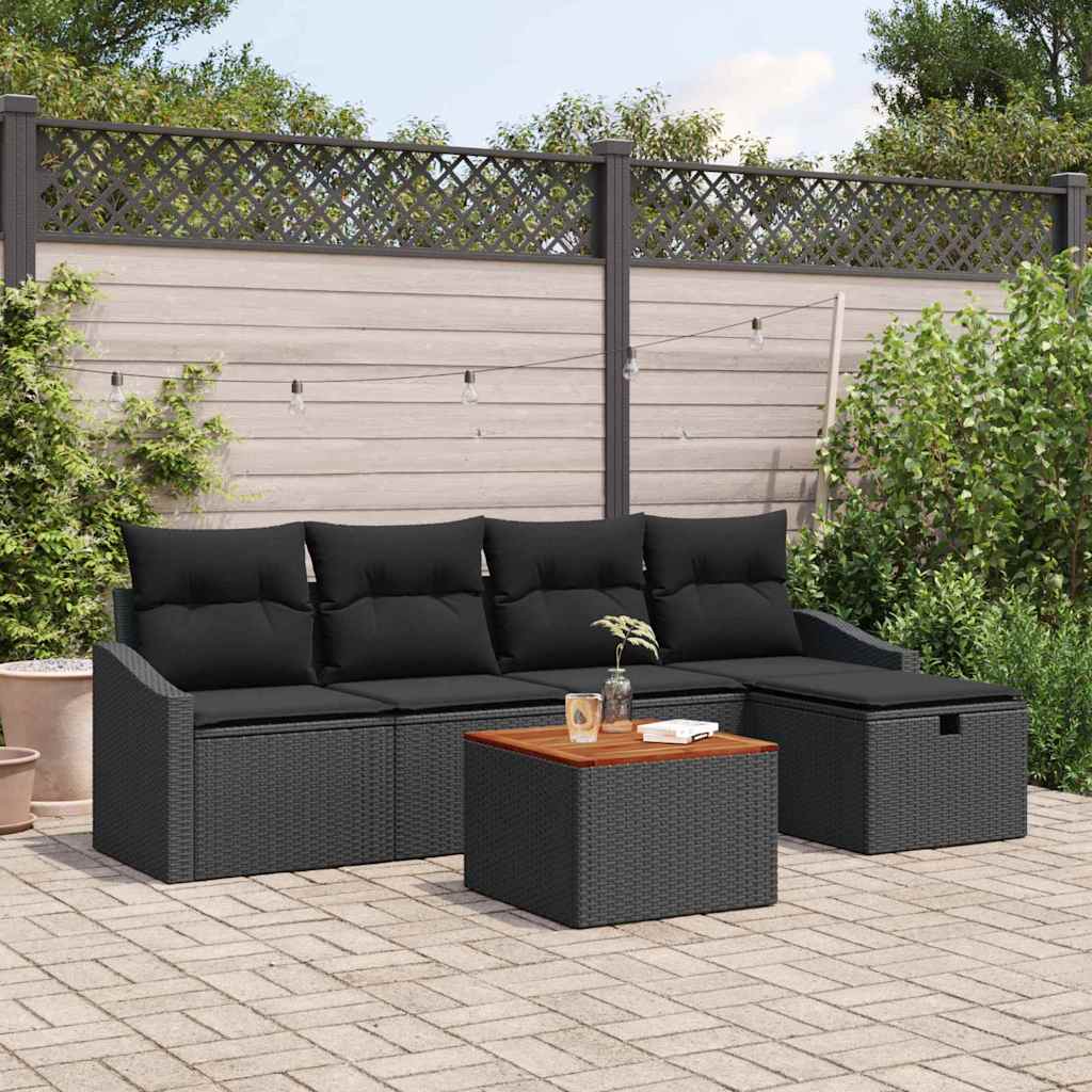 Gartensofa-set 6 stk. Schwarz Poly-Rattan
