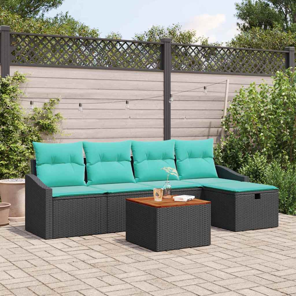 Gartensofa-set 6 stk. Schwarz Poly-Rattan