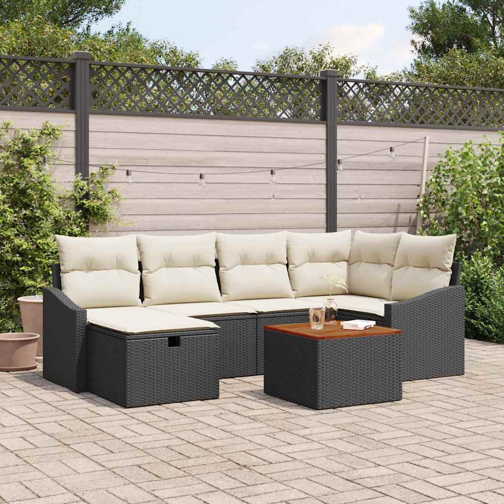 Gartensofa-set 7 stk. Schwarz Poly-Rattan