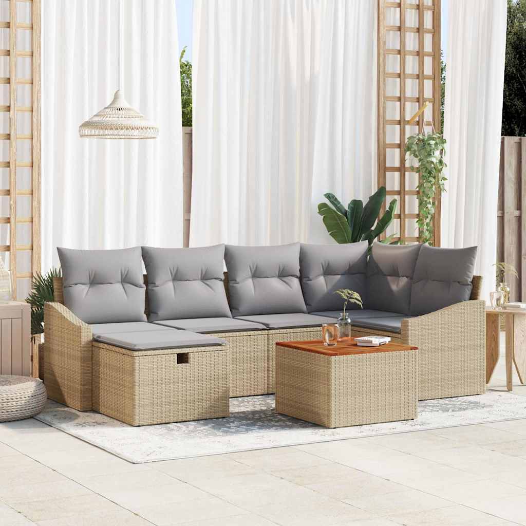 Gartensofa-set 7 stk. Beige Poly-Rattan