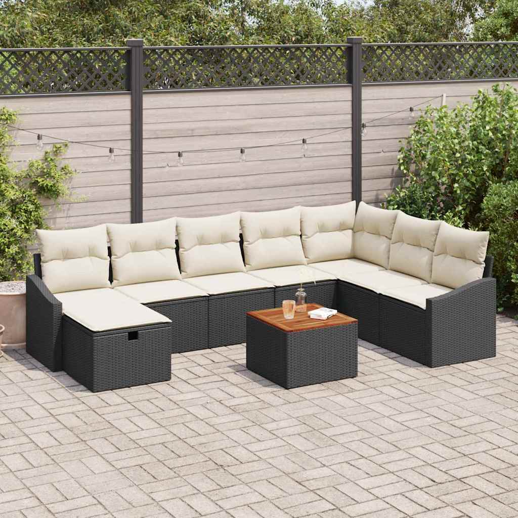 Gartensofa-set 9 stk. Schwarz Poly-Rattan