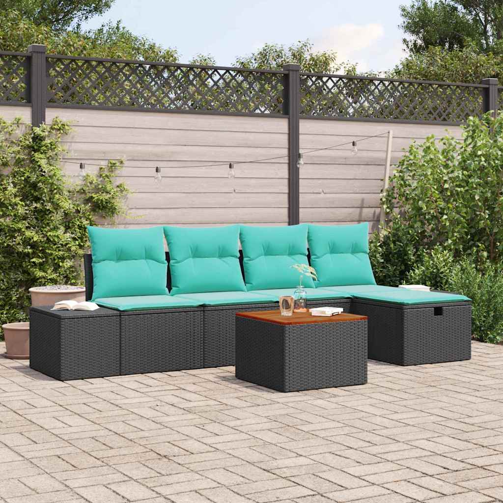 Gartensofa-set 6 stk. Schwarz Poly-Rattan