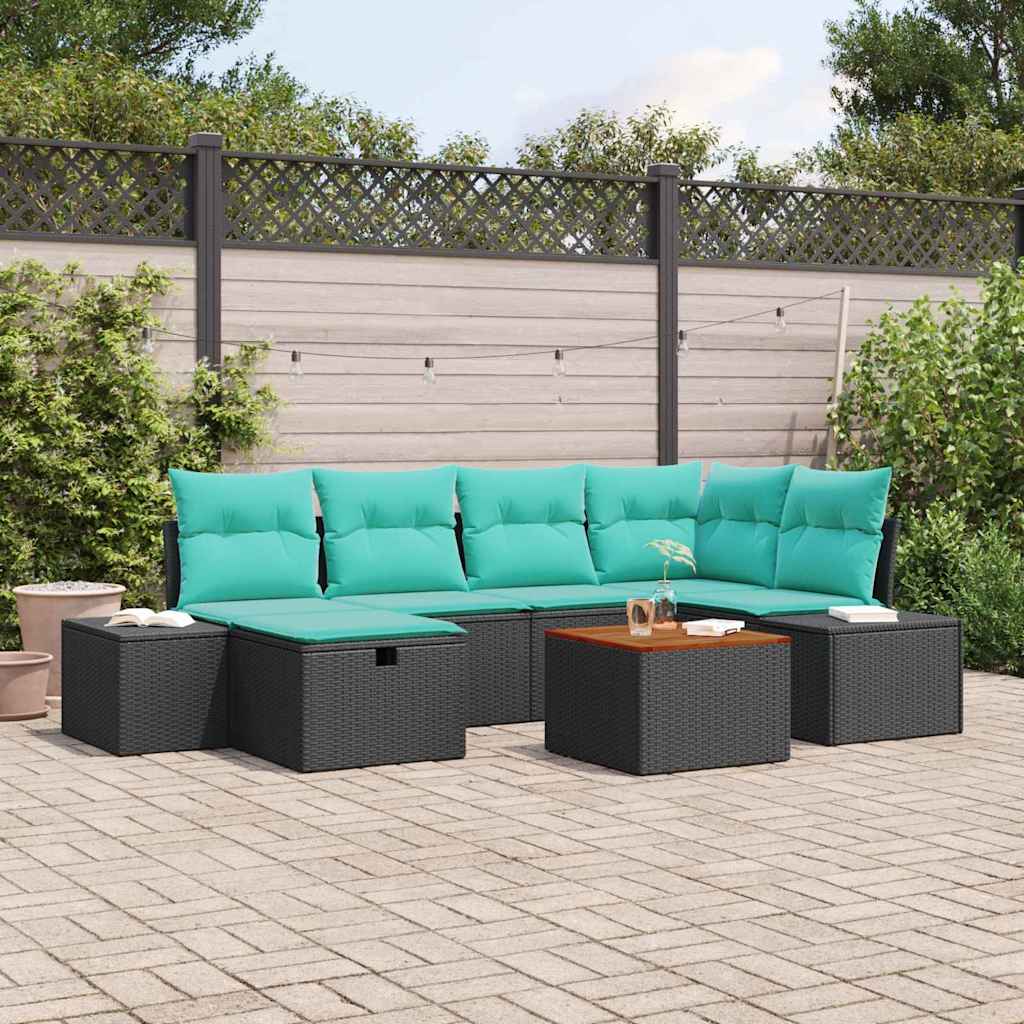 Gartensofa-set 7 stk. Schwarz Poly-Rattan
