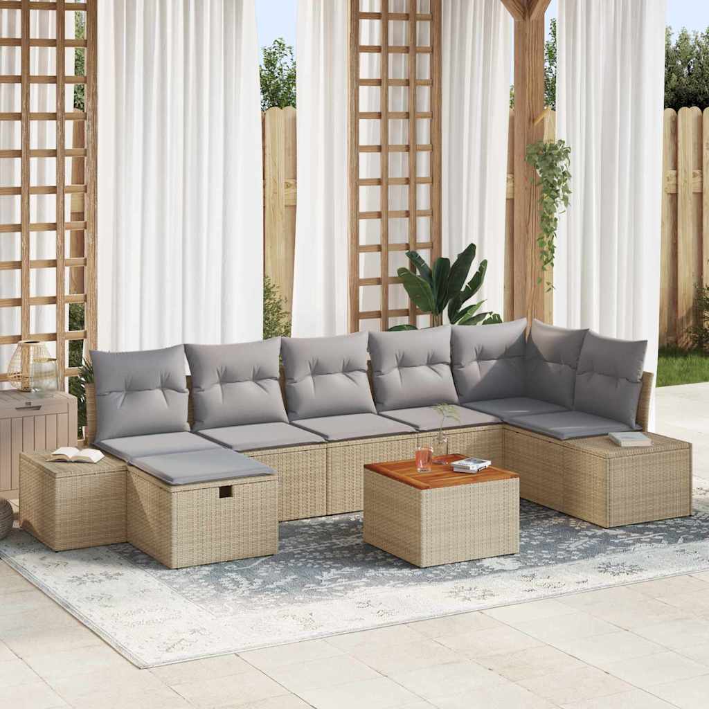 Gartensofa-set 8 stk. Beige Poly-Rattan