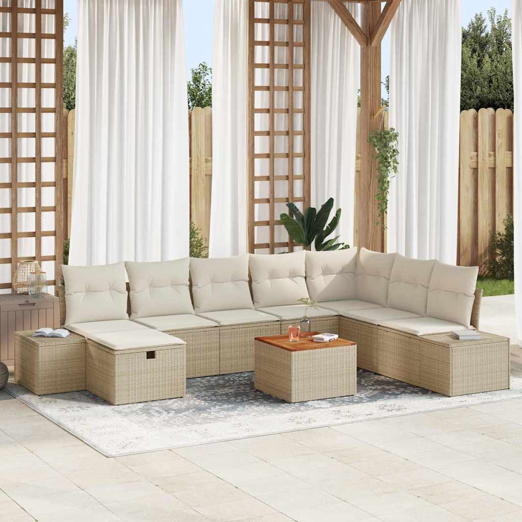 Gartensofa-set 9 stk. Beige Poly-Rattan