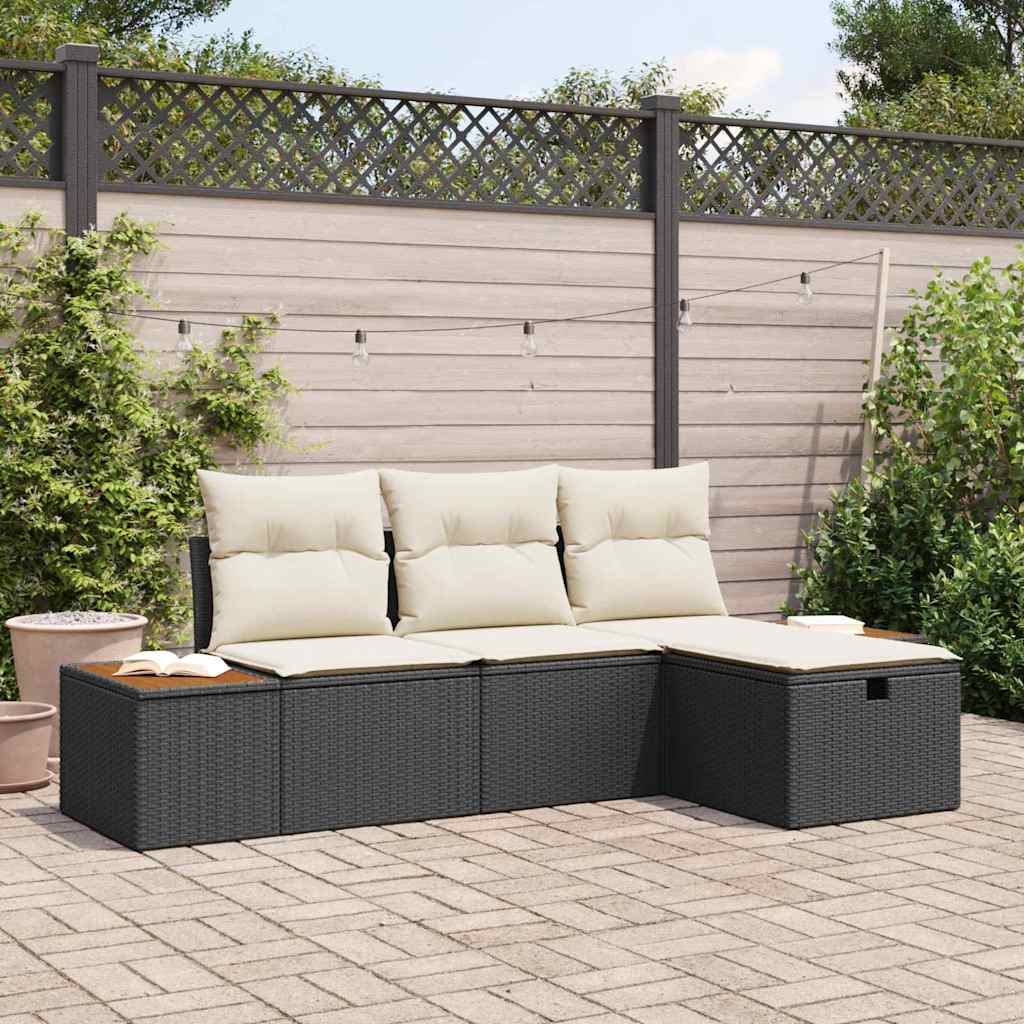 Gartensofa-set 4 stk. Schwarz Poly-Rattan
