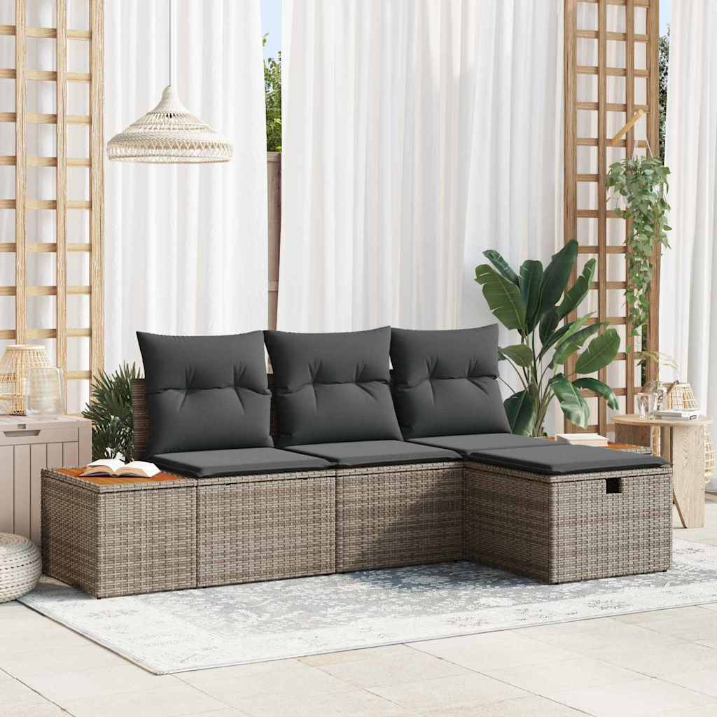 Gartensofa-set 4 stk. Grau Poly-Rattan