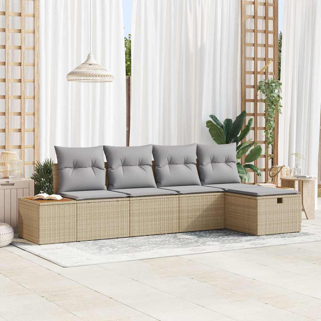 Gartensofa-set 5 stk. Beige Poly-Rattan