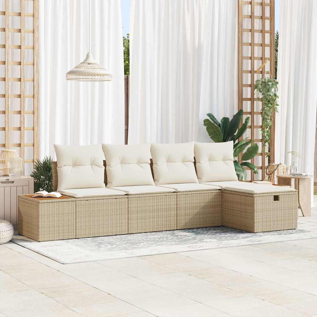 Gartensofa-set 5 stk. Beige Poly-Rattan