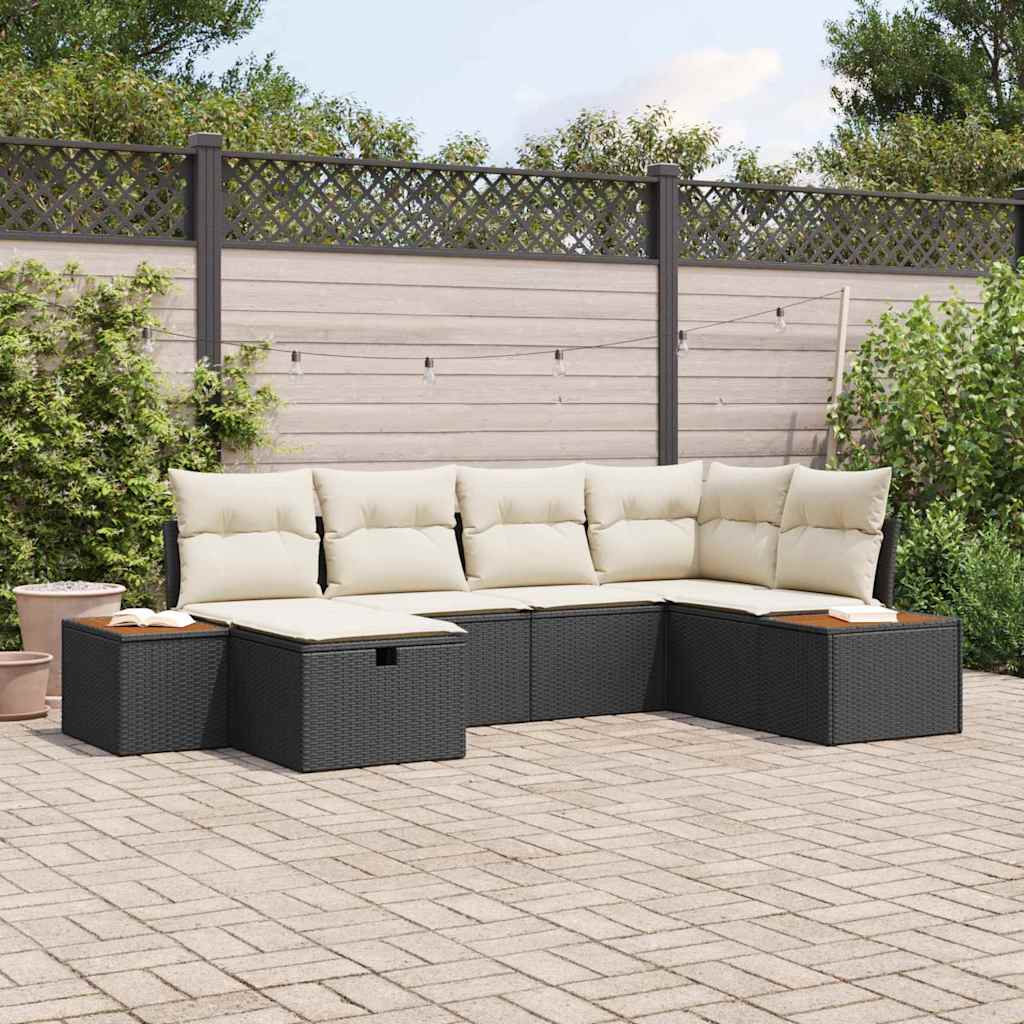 Gartensofa-set 6 stk. Schwarz Poly-Rattan