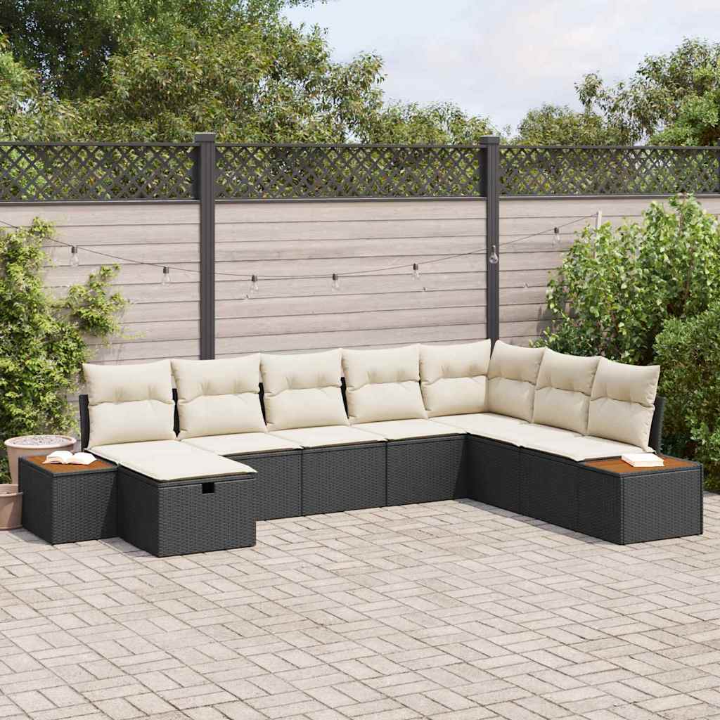 Gartensofa-set 8 stk. Schwarz Poly-Rattan