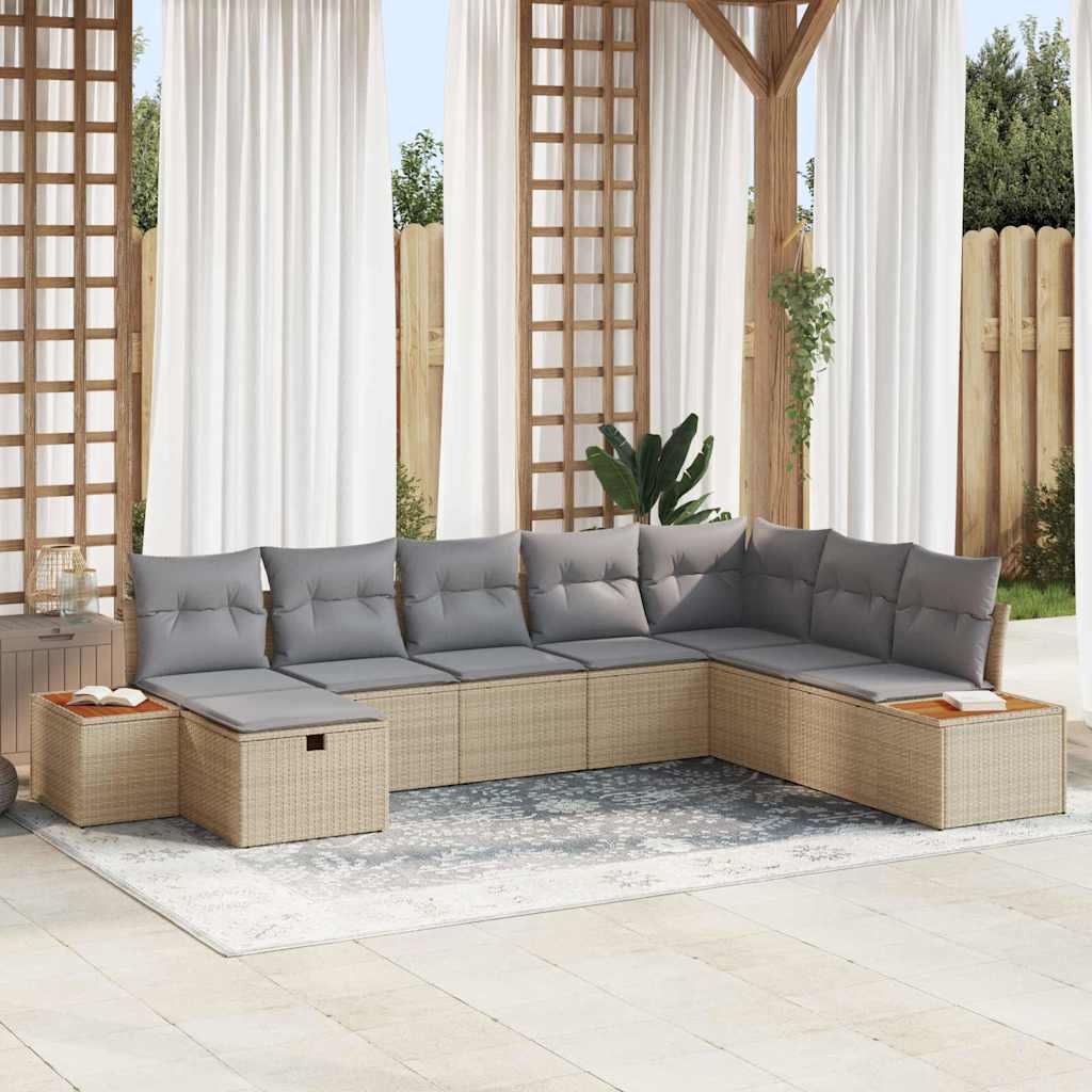 Gartensofa-set 9 stk. Beige Poly-Rattan