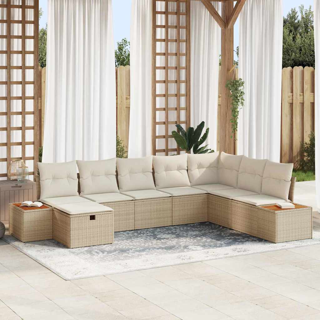 Gartensofa-set 9 stk. Beige Poly-Rattan