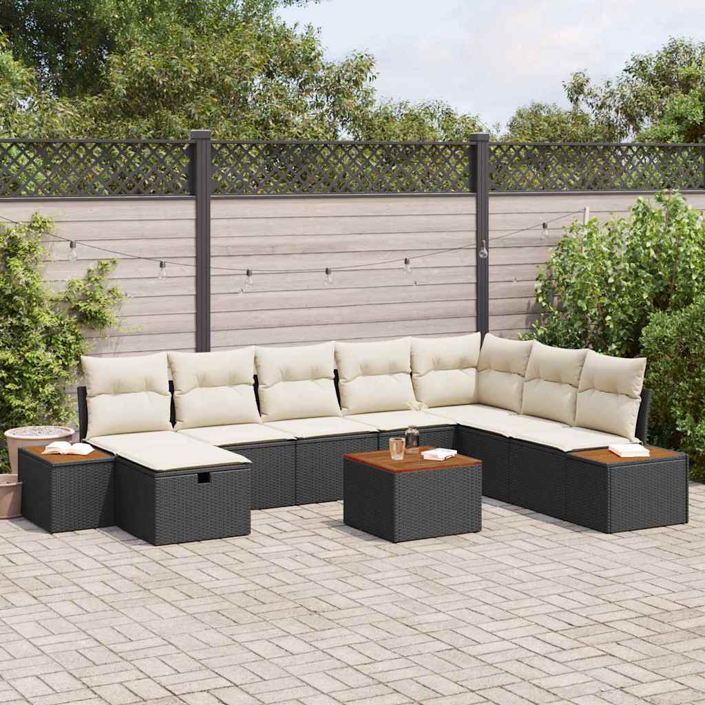 Gartensofa-set 9 stk. Schwarz Poly-Rattan