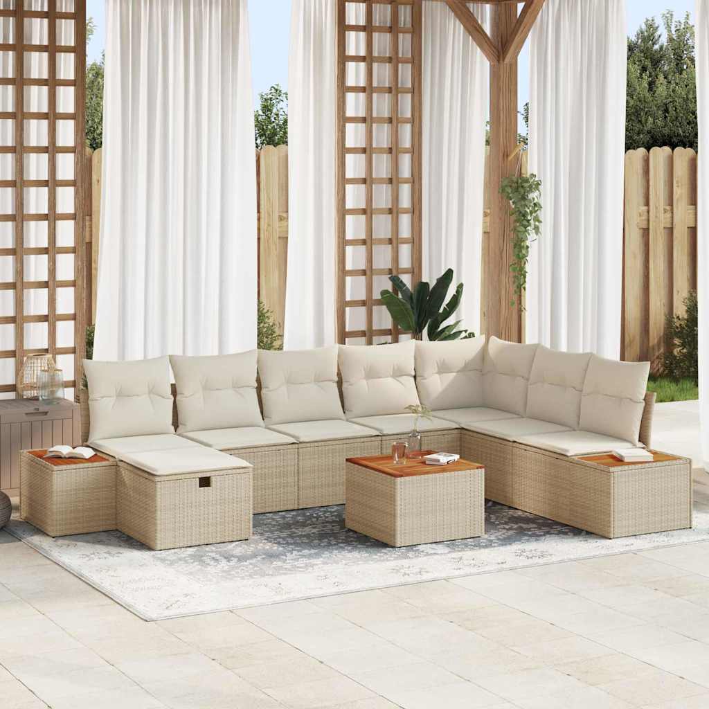 Gartensofa-set 9 stk. Beige Poly-Rattan