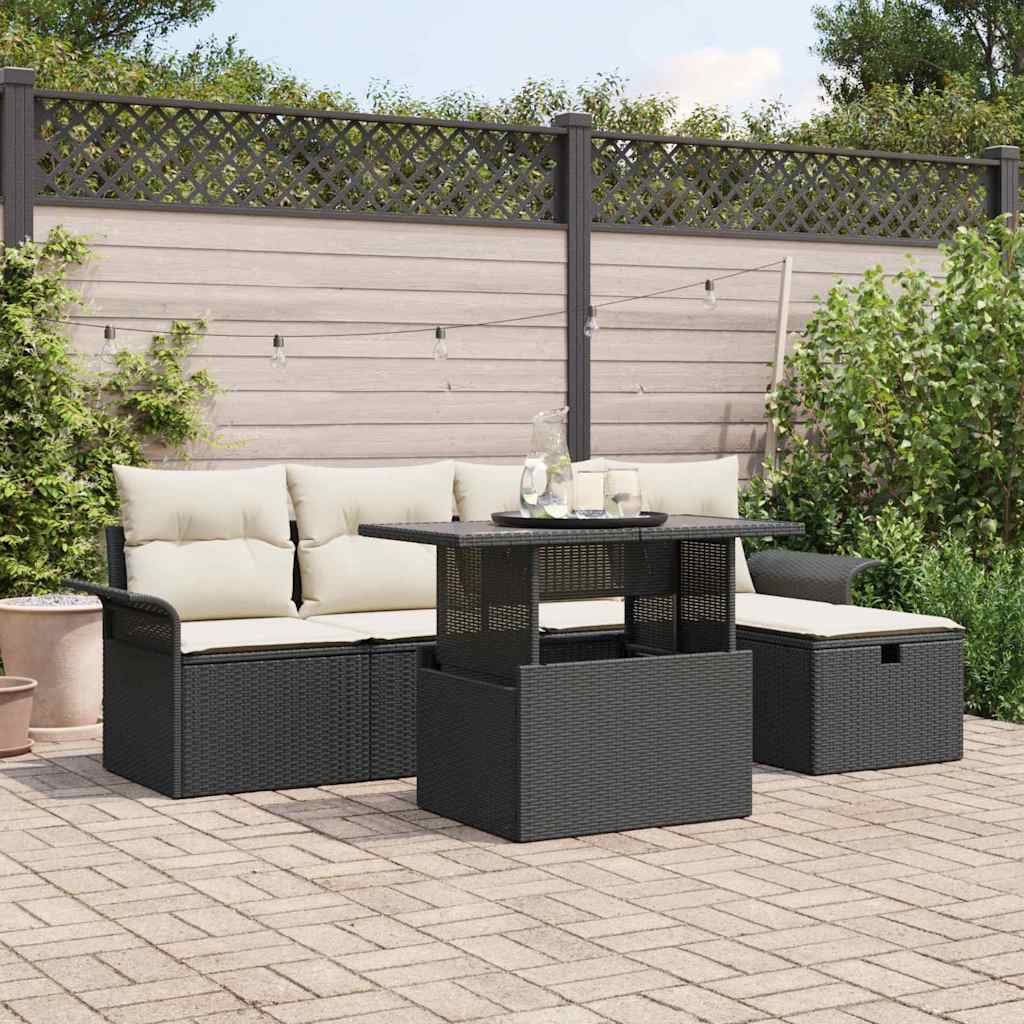 Gartensofa-set 6 stk. Schwarz Poly-Rattan
