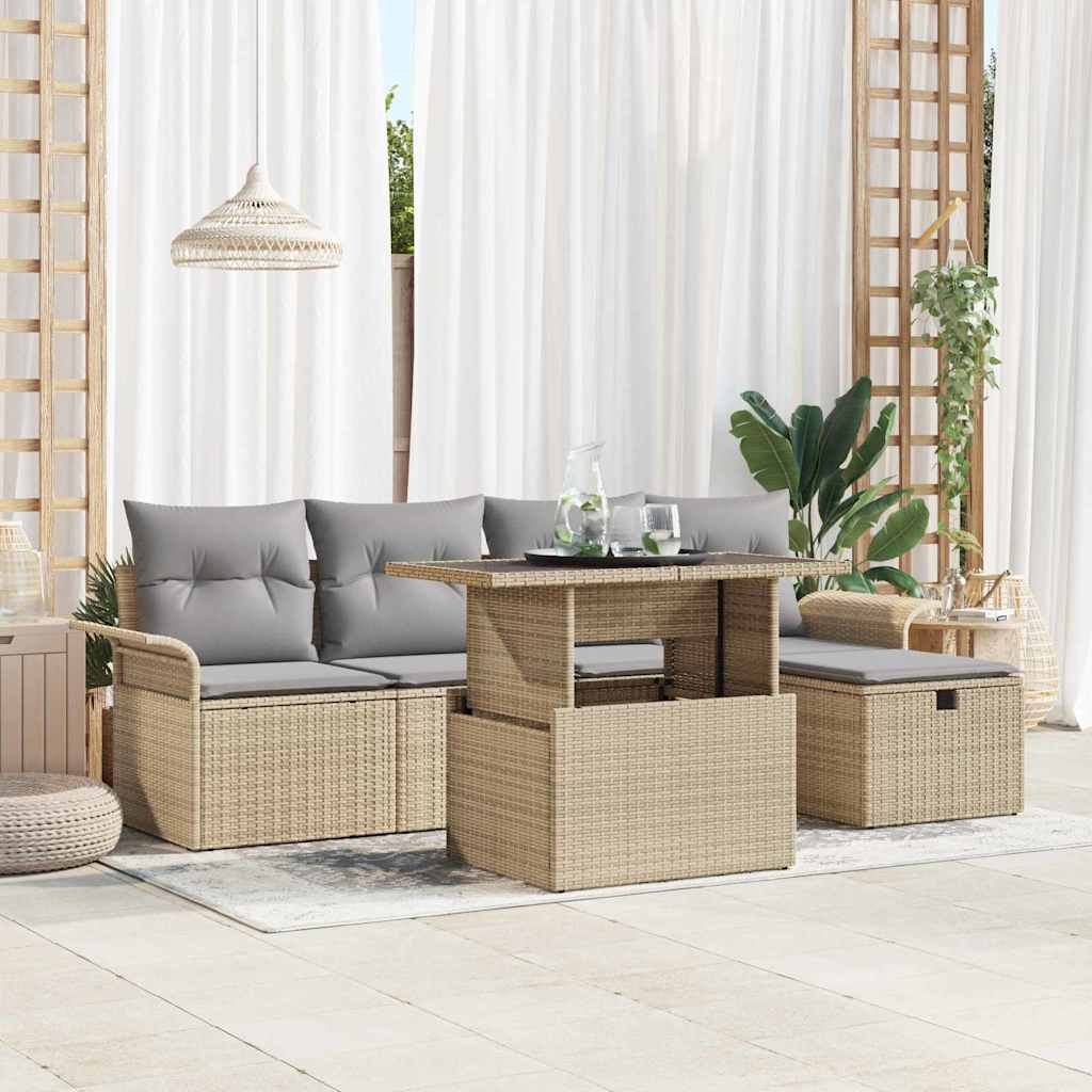 Gartensofa-set 6 stk. Beige Poly-Rattan
