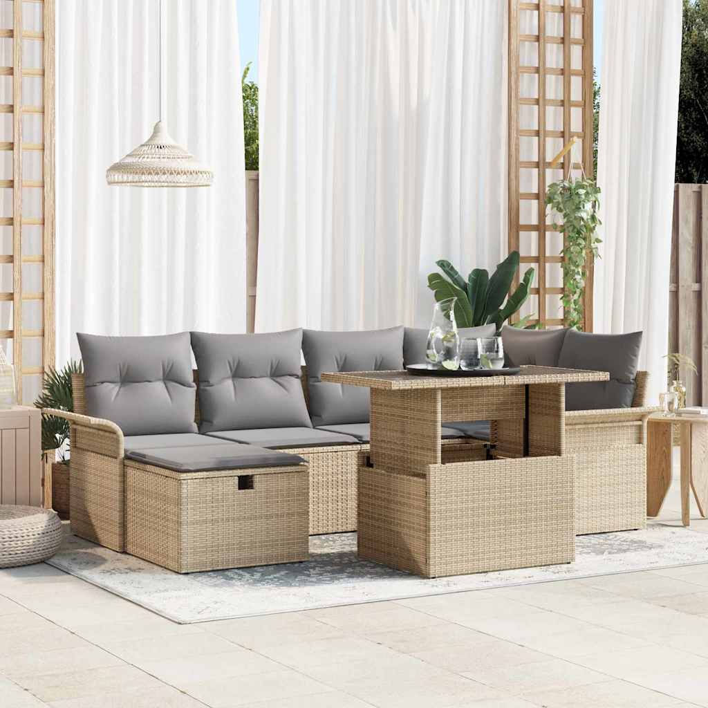 Gartensofa-set 7 stk. Beige Poly-Rattan