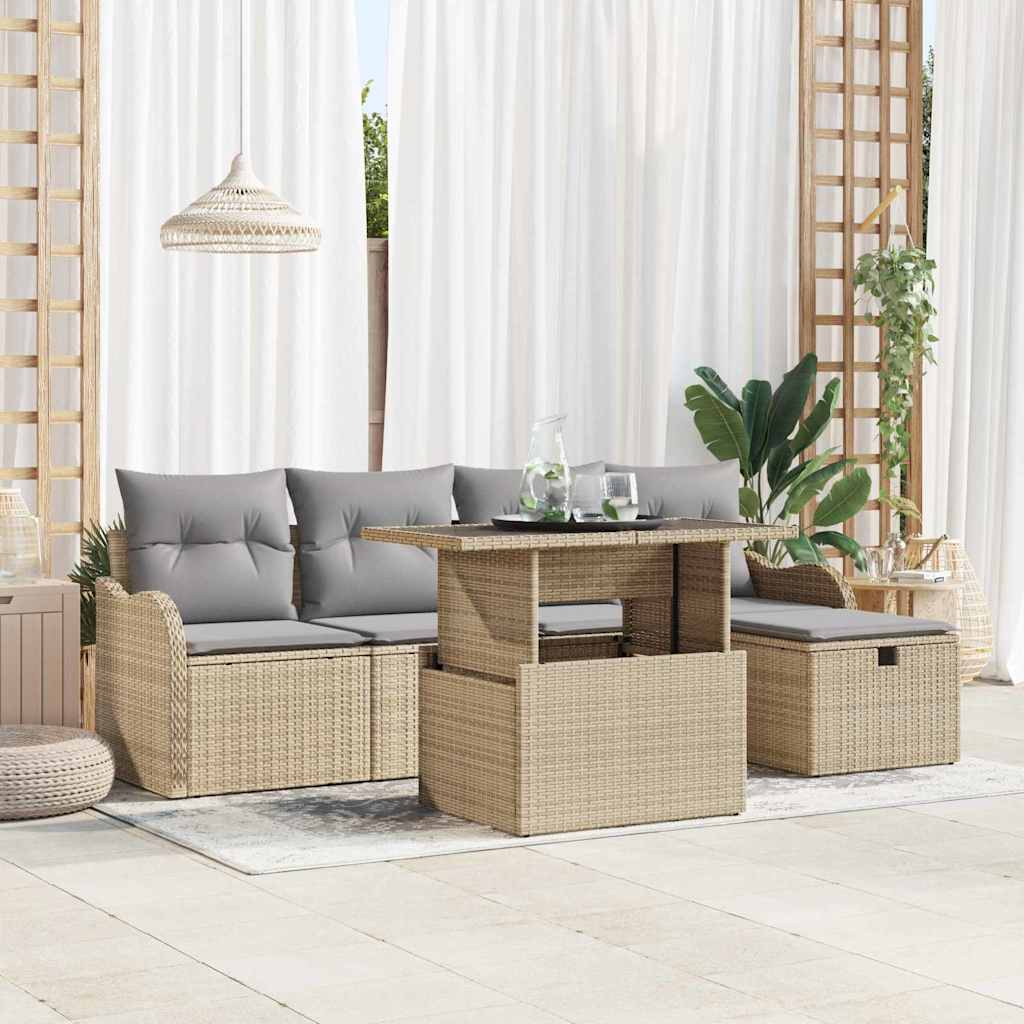 Gartensofa-set 6 stk. Beige Poly-Rattan