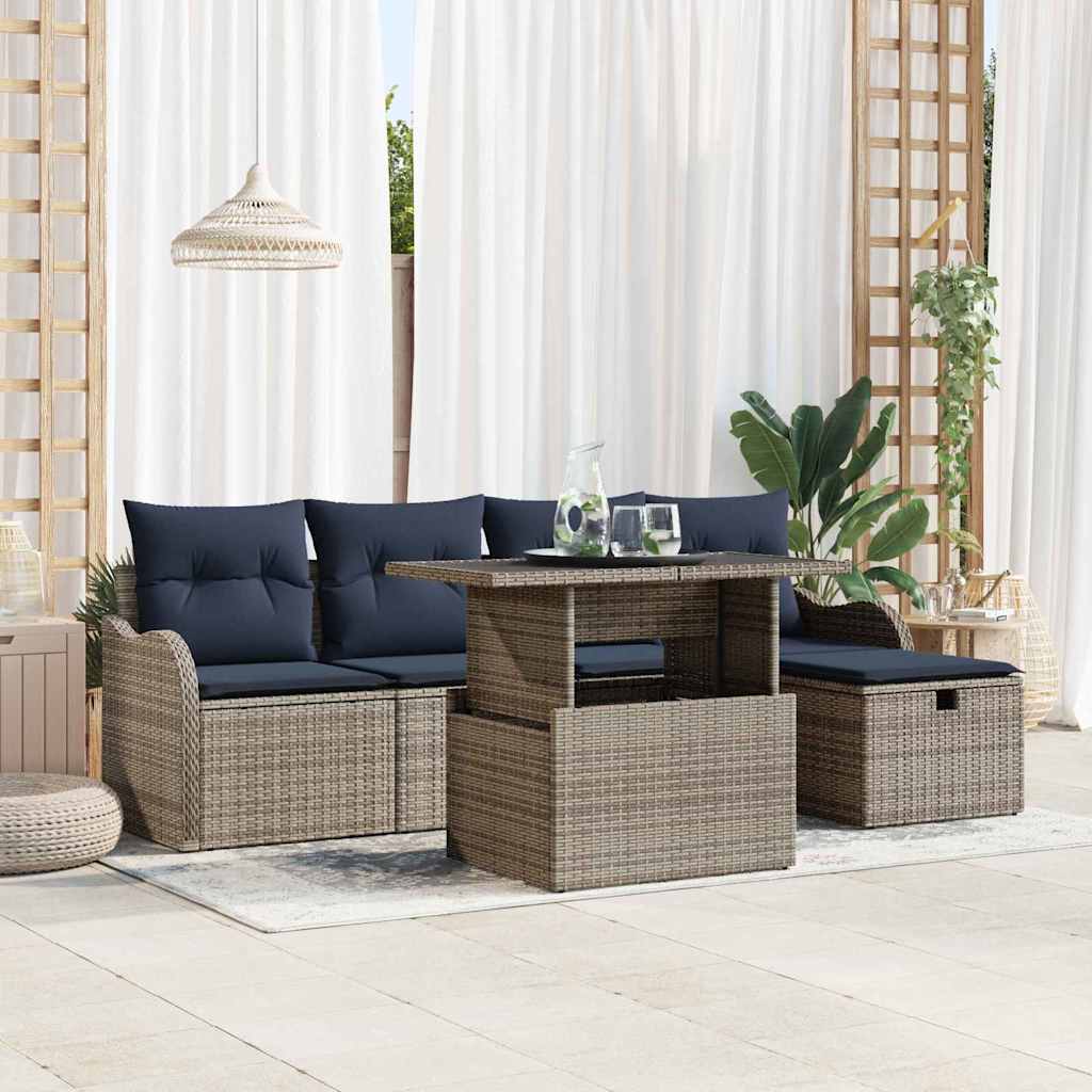 Gartensofa-set 6 stk. Grau Poly-Rattan