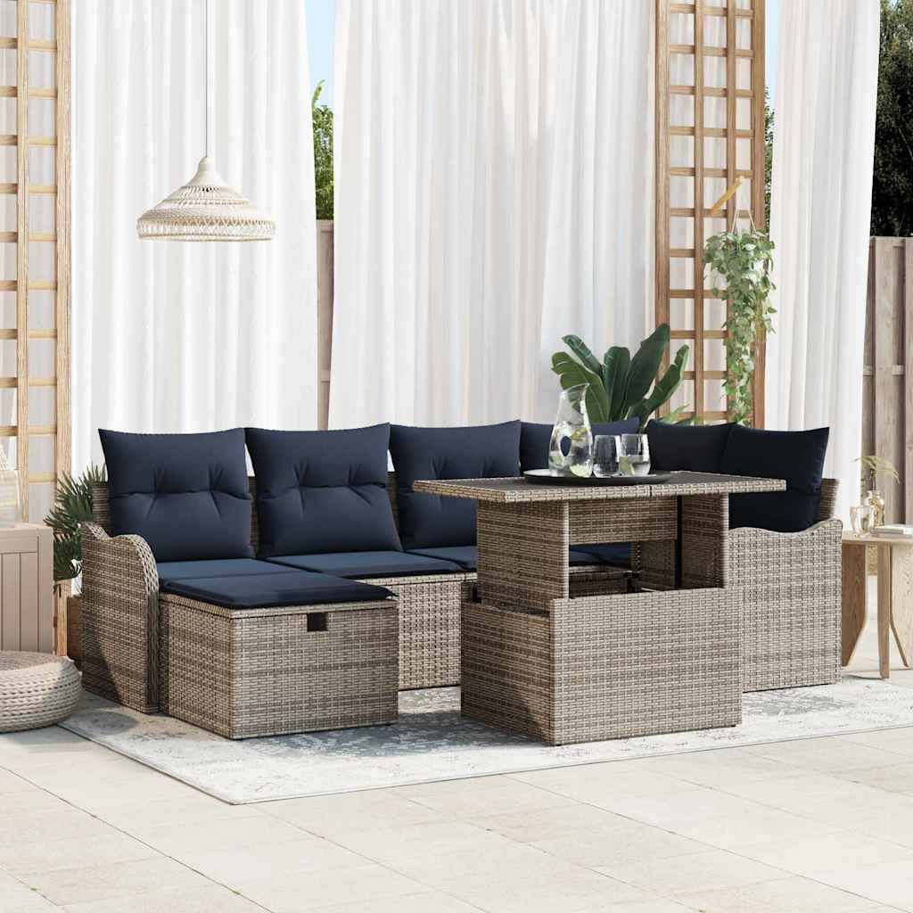 Gartensofa-set 7 stk. Grau Poly-Rattan