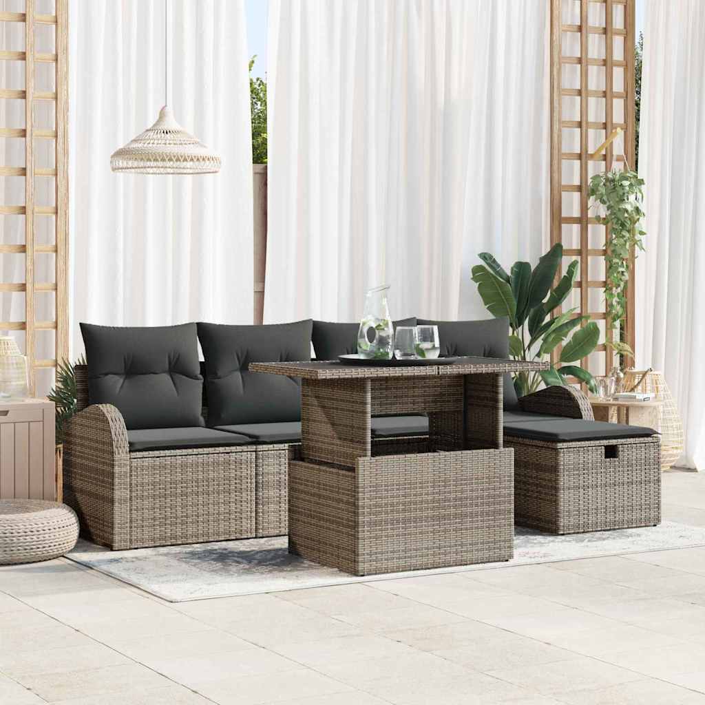 Gartensofa-set 6 stk. Grau Poly-Rattan