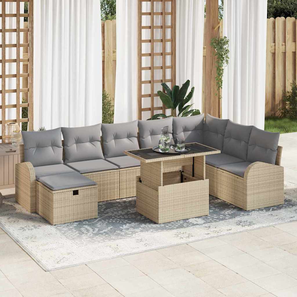 Gartensofa-set 9 stk. Beige Poly-Rattan