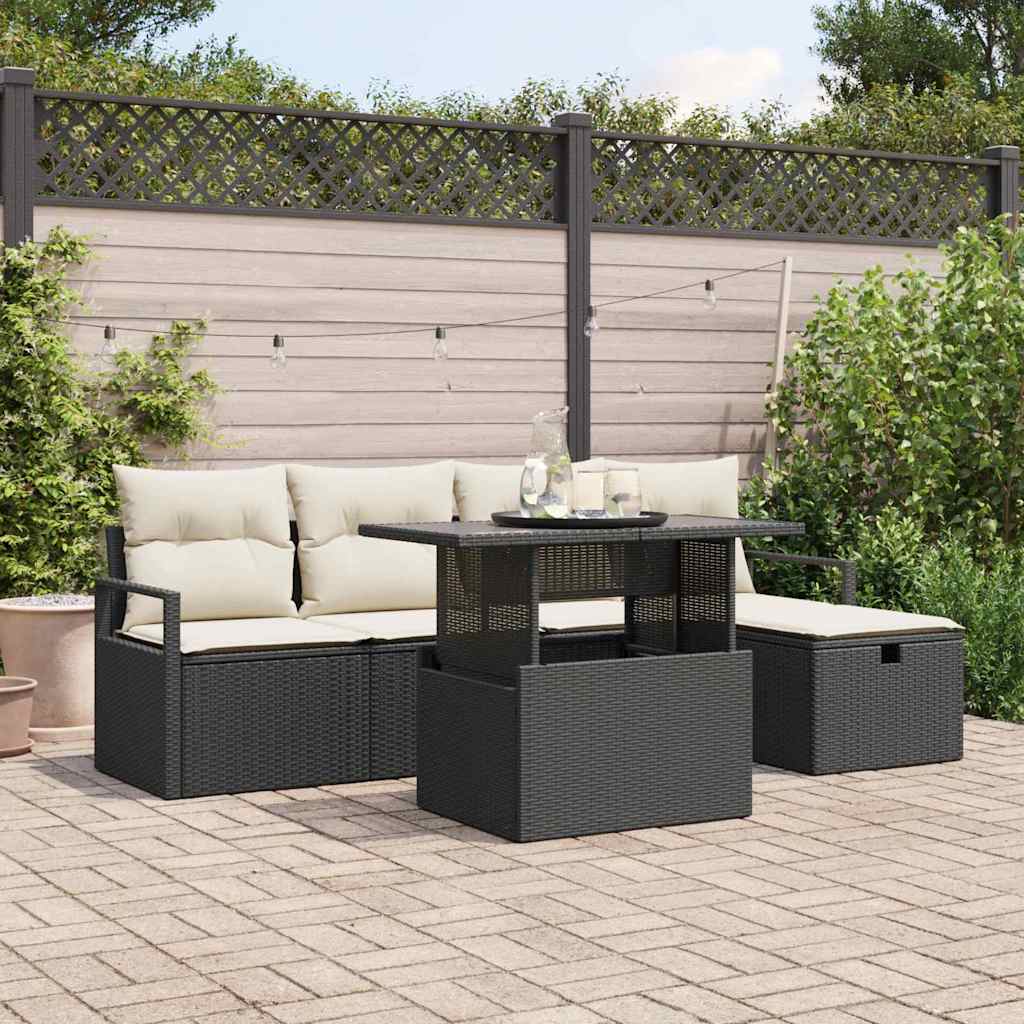 Gartensofa-set 6 stk. Schwarz Poly-Rattan