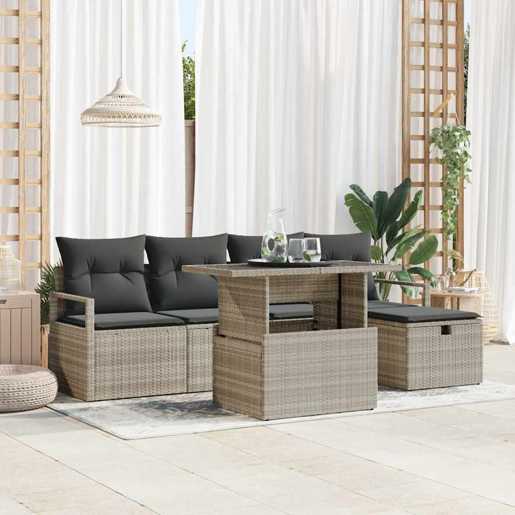 Gartensofa-set 6 stk. Hellgrau Poly-Rattan