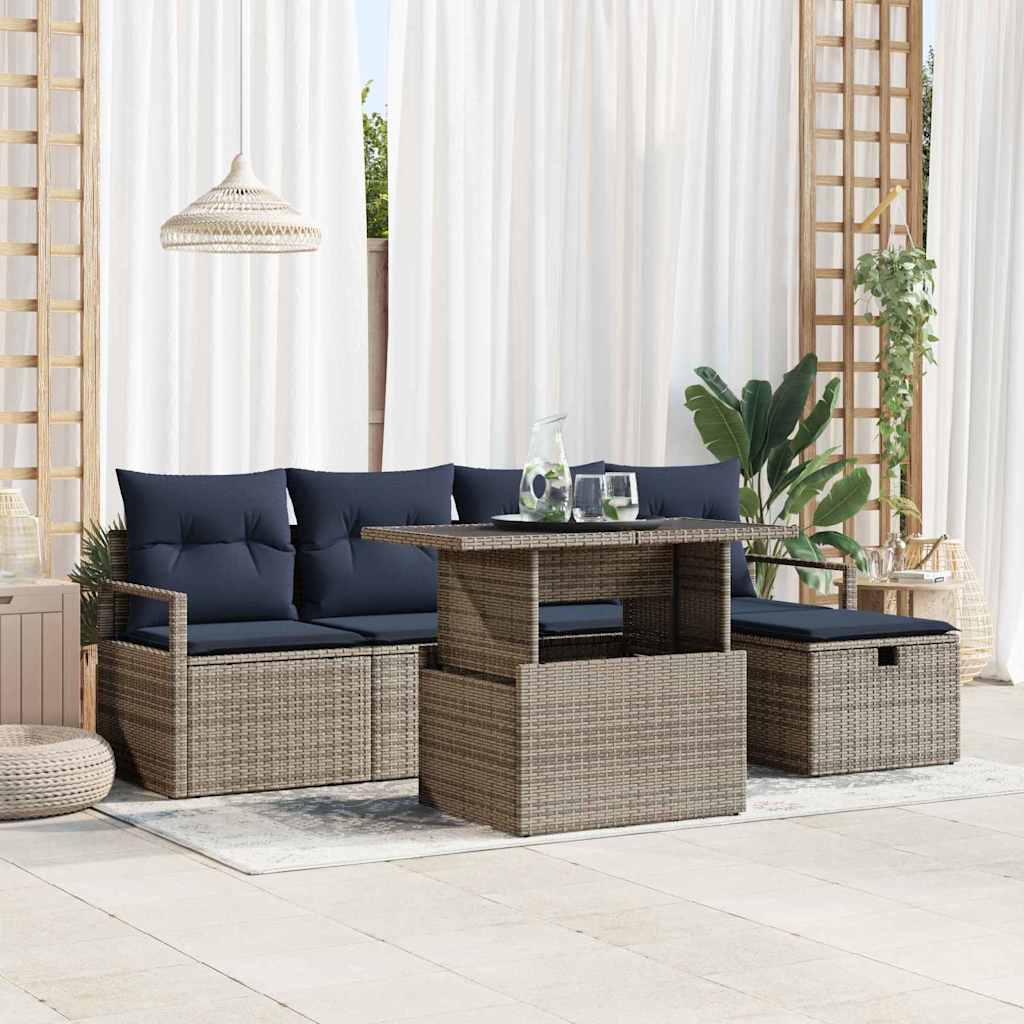 Gartensofa-set 6 stk. Grau Poly-Rattan
