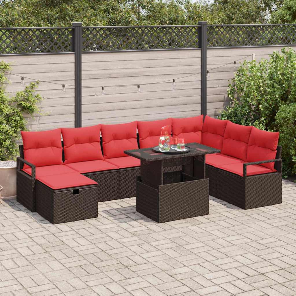 Gartensofa-set 9 stk. Poly-Rattan
