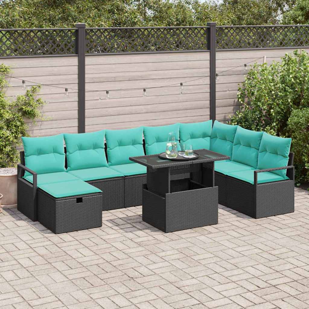 Gartensofa-set 9 stk. Poly-Rattan