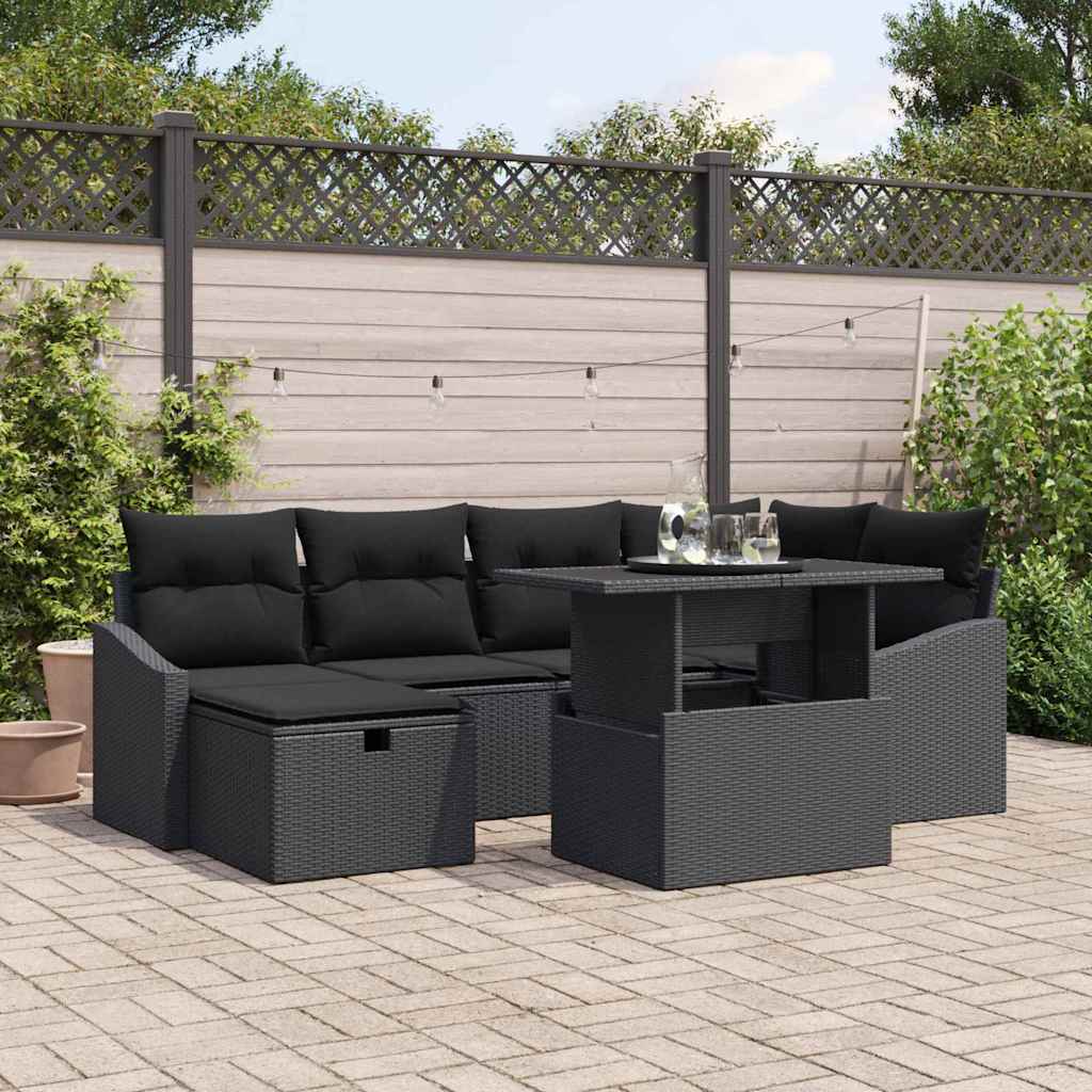 Gartensofa-set 7 stk. Poly-Rattan