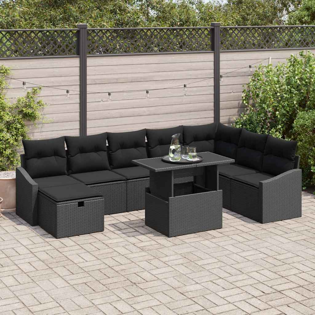 Gartensofa-set 9 stk. Poly-Rattan