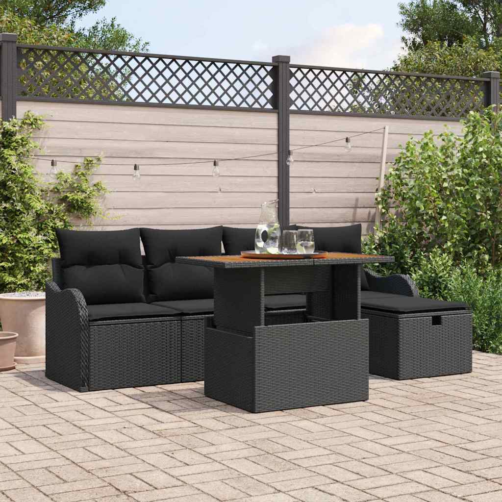 Gartensofa-set 6 stk. Schwarz Poly-Rattan