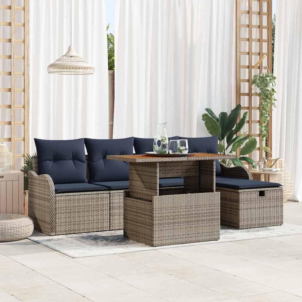 Gartensofa-set 6 stk. Grau Poly-Rattan