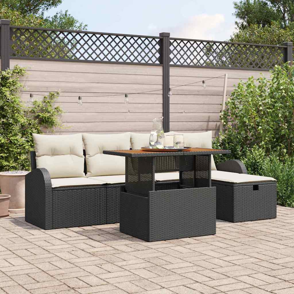 Gartensofa-set 6 stk. Schwarz Poly-Rattan