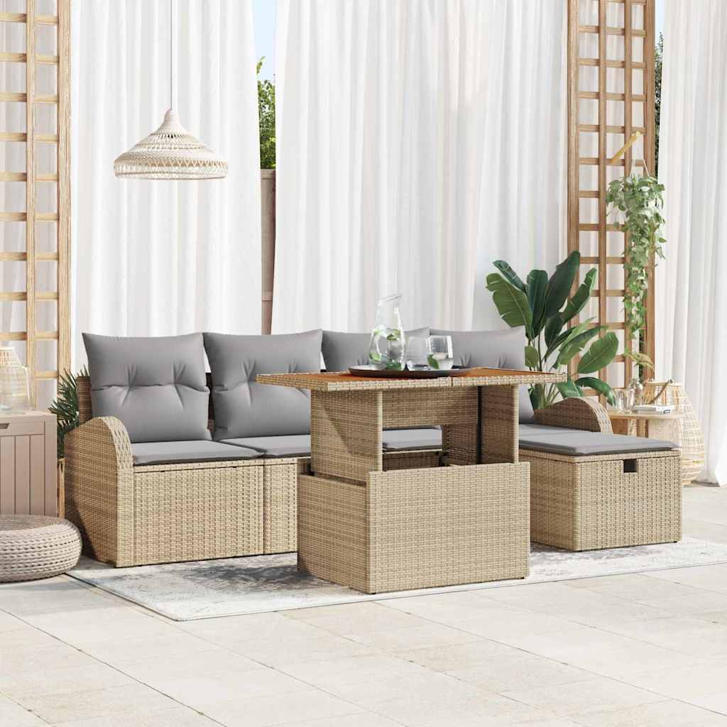 Gartensofa-set 6 stk. Beige Poly-Rattan