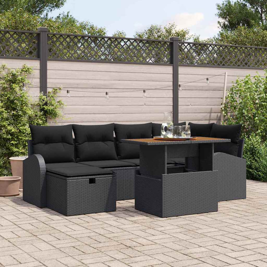Gartensofa-set 7 stk. Schwarz Poly-Rattan