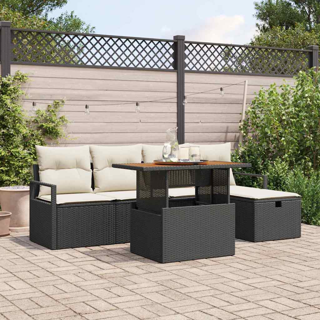 Gartensofa-set 6 stk. Schwarz Poly-Rattan