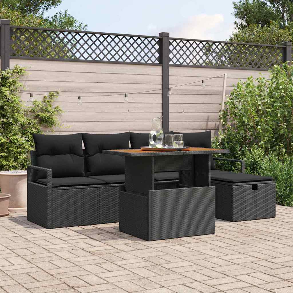 Gartensofa-set 6 stk. Schwarz Poly-Rattan