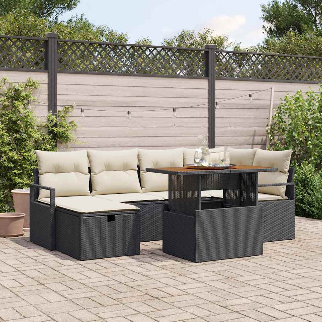 Gartensofa-set 7 stk. Schwarz Poly-Rattan