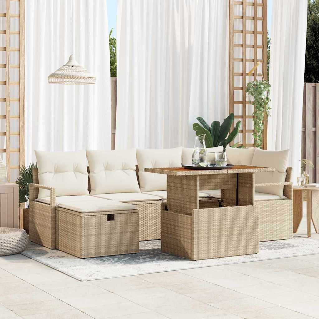 Gartensofa-set 7 stk. Beige Poly-Rattan