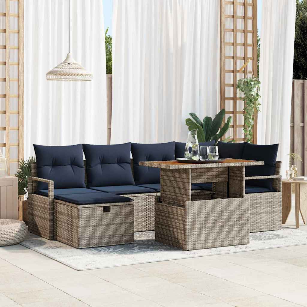 Gartensofa-set 7 stk. Grau Poly-Rattan