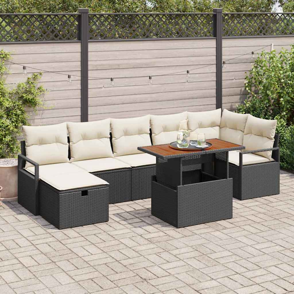 Gartensofa-set 8 stk. Schwarz Poly-Rattan