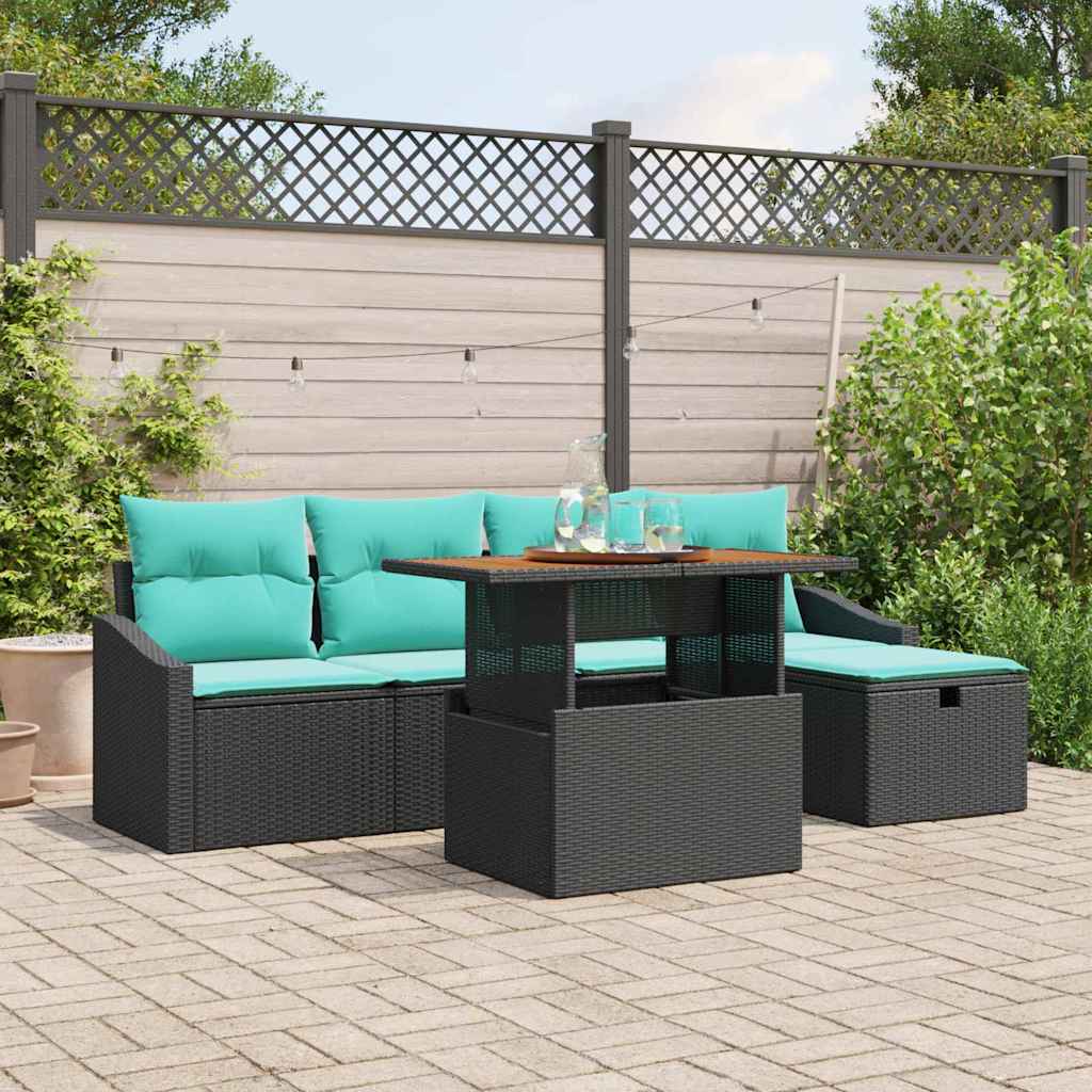 Gartensofa-set 6 stk. Schwarz Poly-Rattan