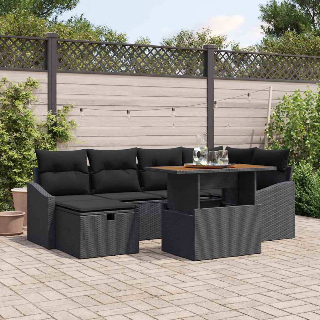 Gartensofa-set 7 stk. Schwarz Poly-Rattan