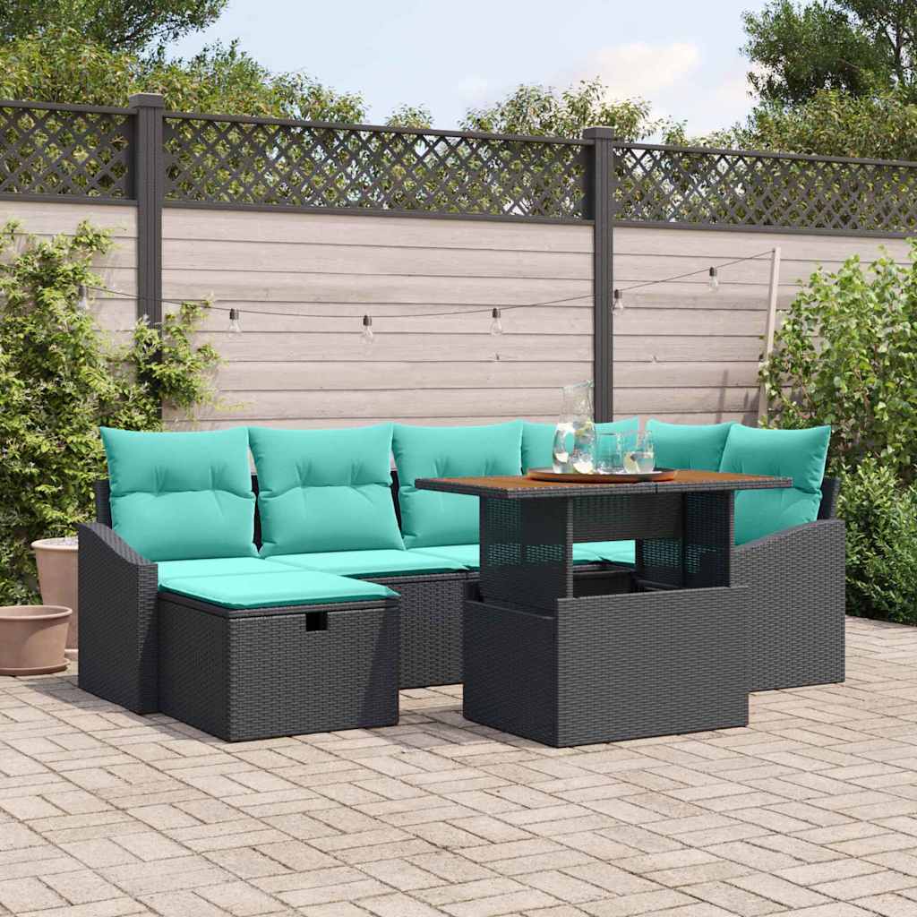Gartensofa-set 7 stk. Schwarz Poly-Rattan